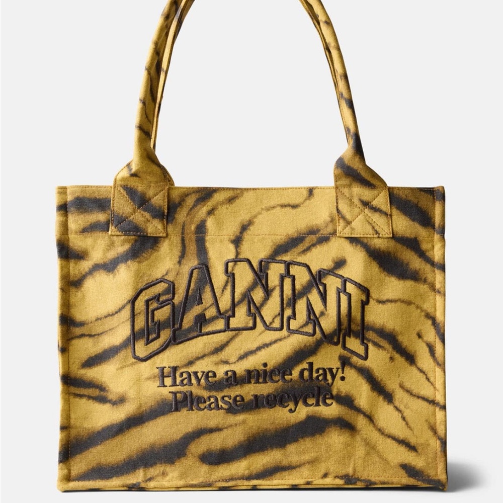 Ganni Yellow and Black Tiger-Striped Logo Tote